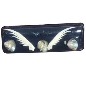 Vintage Black Lacquer Gold Tie Clip Shell Mother of Pearl Feather Inlay Design